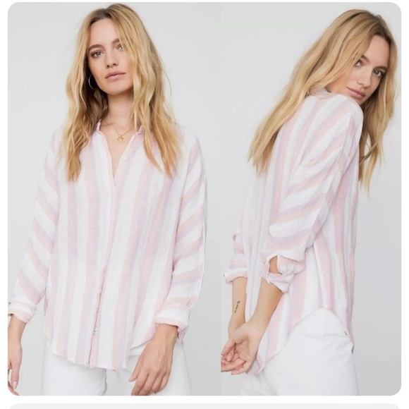 Rails Womens Linen Top Dusk Stripe Alyssa Button Down Pastel Top Metallic Size S - Picture 1 of 10